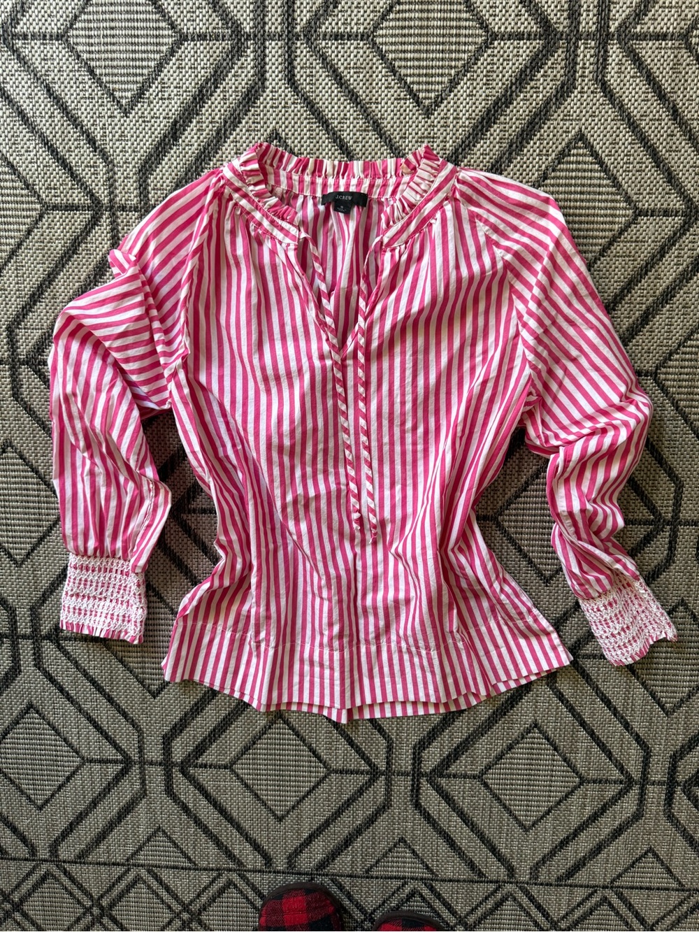 J. Crew Smocked-cuff popover top in stripe‎ Pink Striped Camisole - Picture 2 of 9
